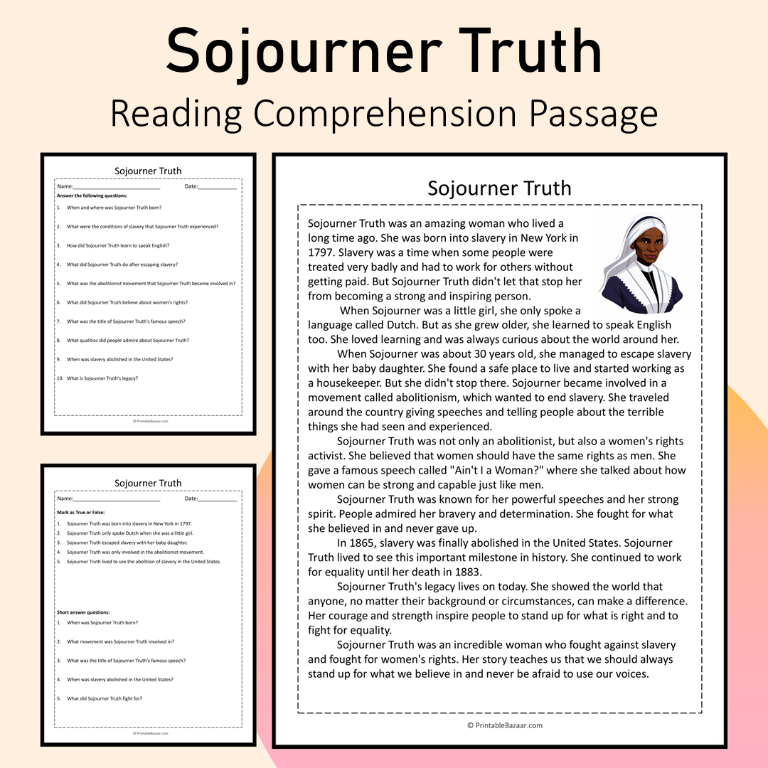 Sojourner Truth | Reading Comprehension Passage Printable Activity