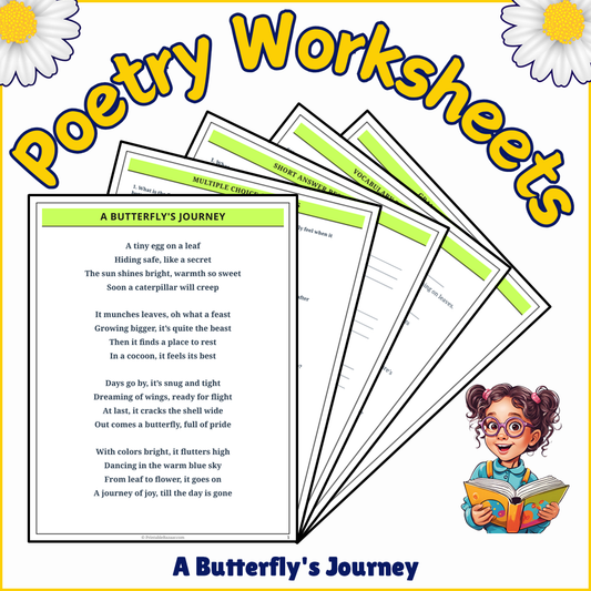 A Butterfly's Journey | Poem Grammar Worksheet Printable Activity