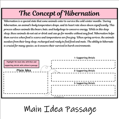 The Concept of Hibernation | Main Idea and Supporting Details Reading Passage and Questions