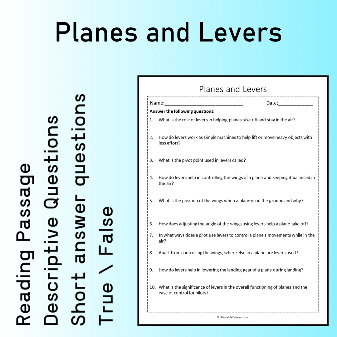 Planes and Levers | Reading Comprehension Passage Printable Worksheet