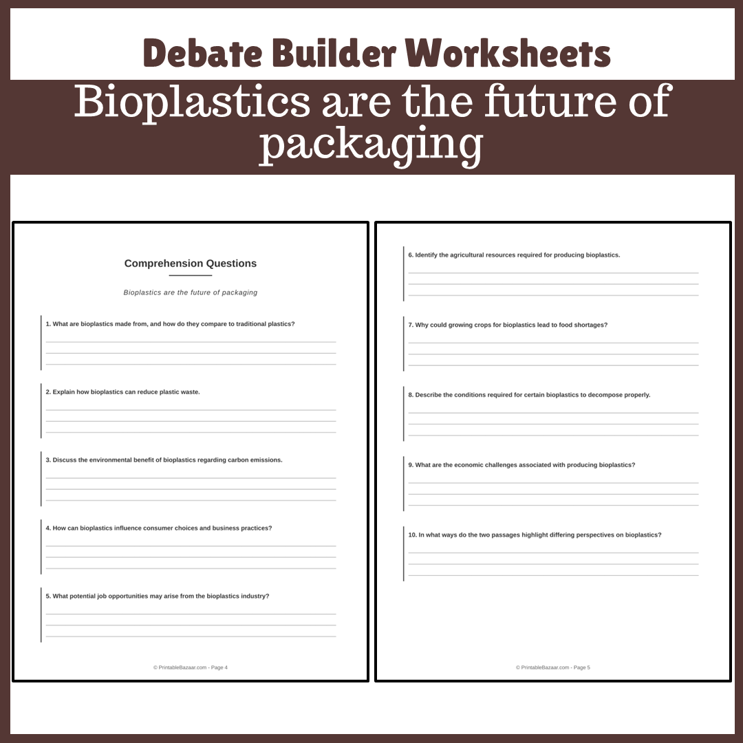 Bioplastics are the future of packaging | Favour and Against Worksheet Printable Activity