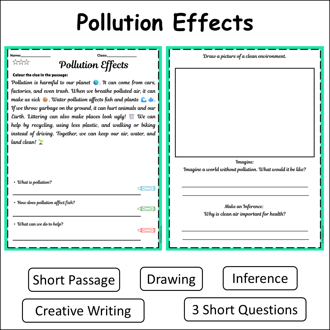 Pollution Effects | Short Reading Comprehension Creative Worksheet