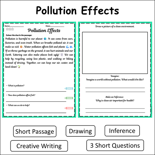 Pollution Effects | Short Reading Comprehension Creative Worksheet