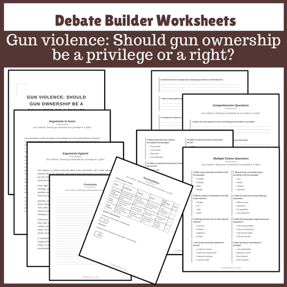 Gun violence: Should gun ownership be a privilege or a right? | Favour and Against Worksheet Printable Activity