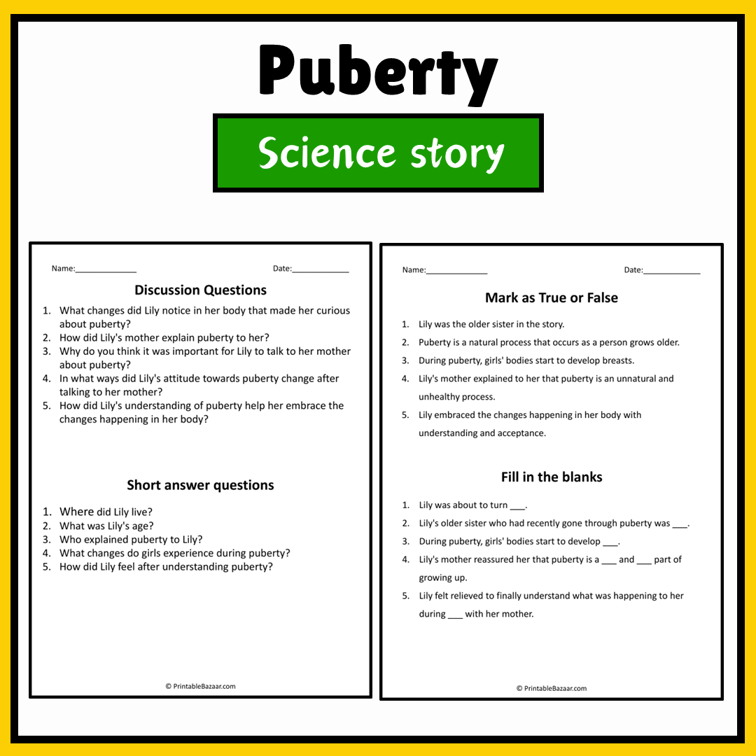 Puberty | Science Story Reading Comprehension Activity