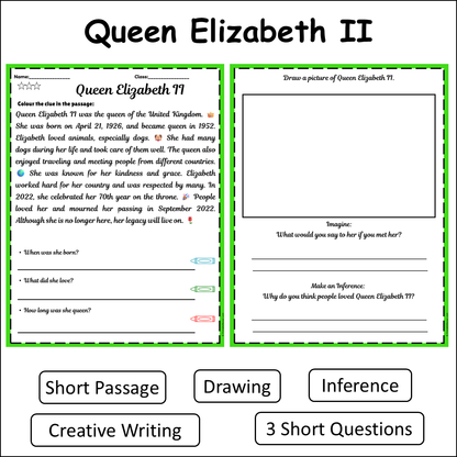 Queen Elizabeth II | Short Reading Comprehension Creative Worksheet