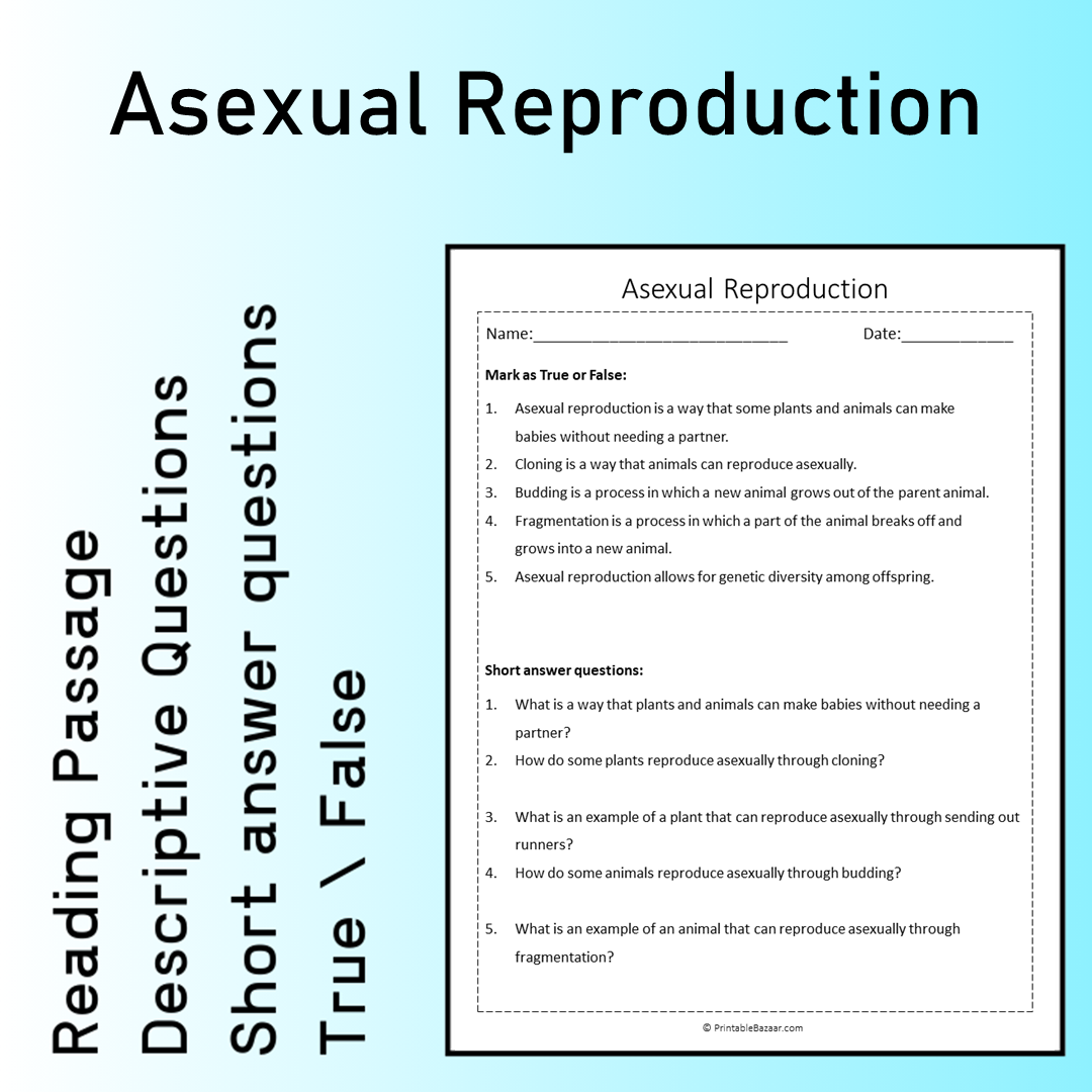 Asexual Reproduction | Reading Comprehension Passage Printable Worksheet