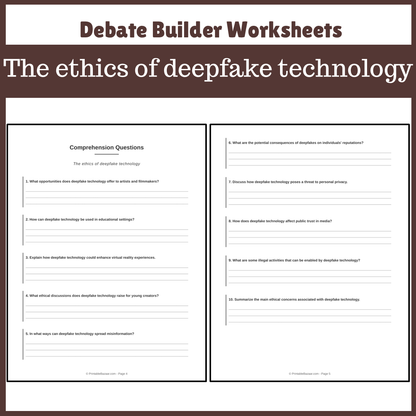 The ethics of deepfake technology | Favour and Against Worksheet Printable Activity