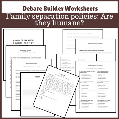 Family separation policies: Are they humane? | Favour and Against Worksheet Printable Activity
