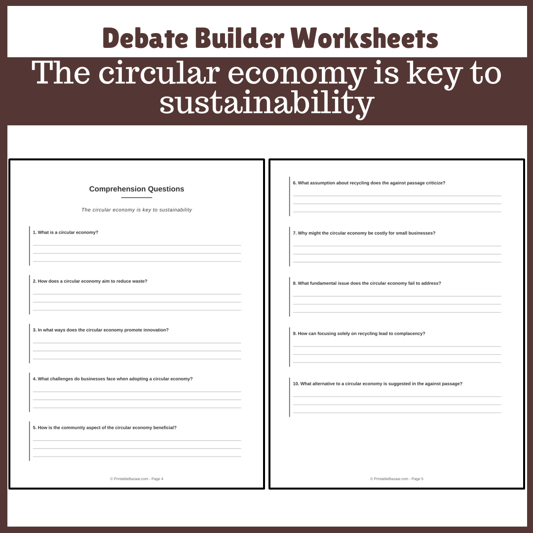 The circular economy is key to sustainability | Favour and Against Worksheet Printable Activity