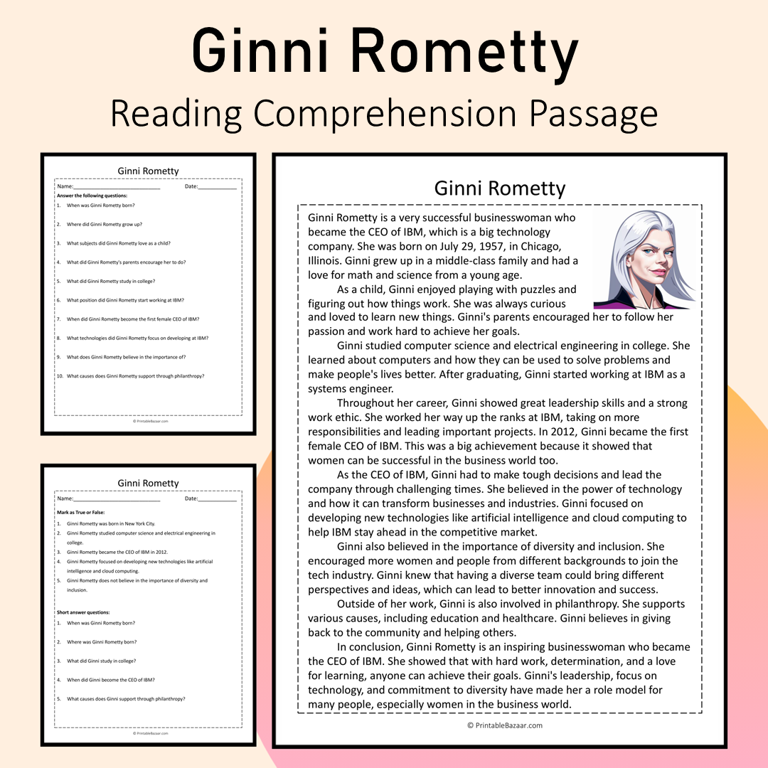 Ginni Rometty | Reading Comprehension Passage Printable Activity