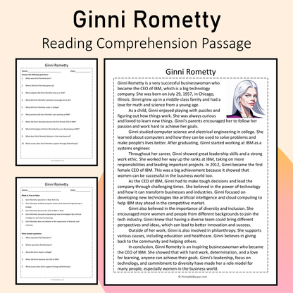 Ginni Rometty | Reading Comprehension Passage Printable Activity