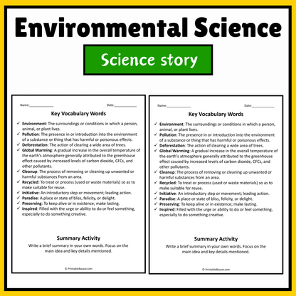 Environmental Science | Science Story Reading Comprehension Activity