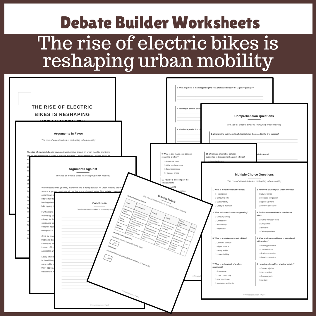 The rise of electric bikes is reshaping urban mobility | Favour and Against Worksheet Printable Activity