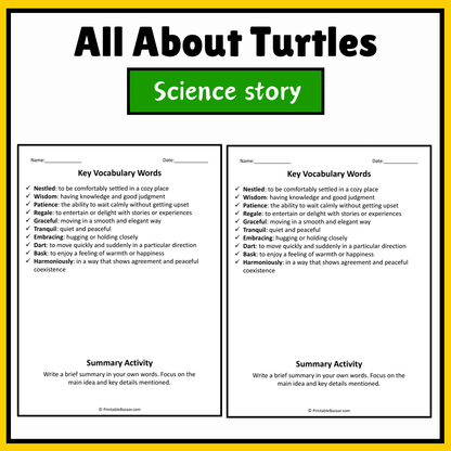 All About Turtles | Science Story Reading Comprehension Activity