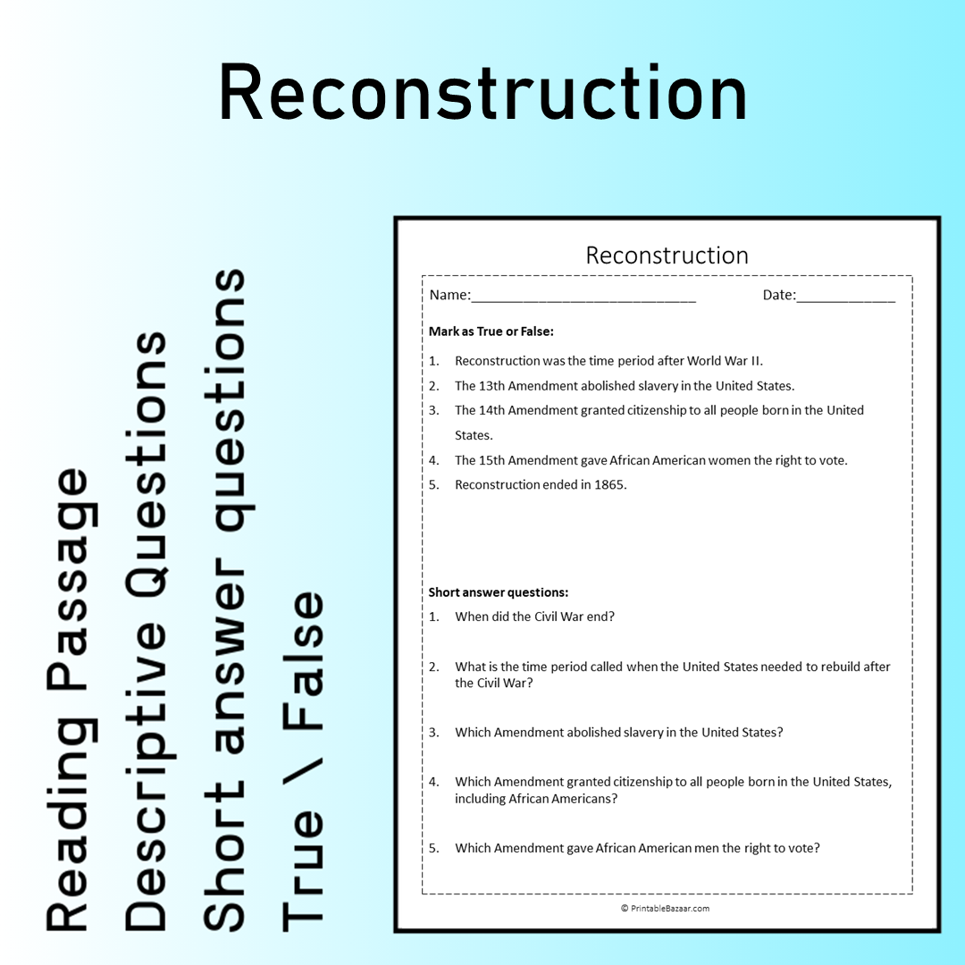 Reconstruction | Reading Comprehension Passage Printable Worksheet
