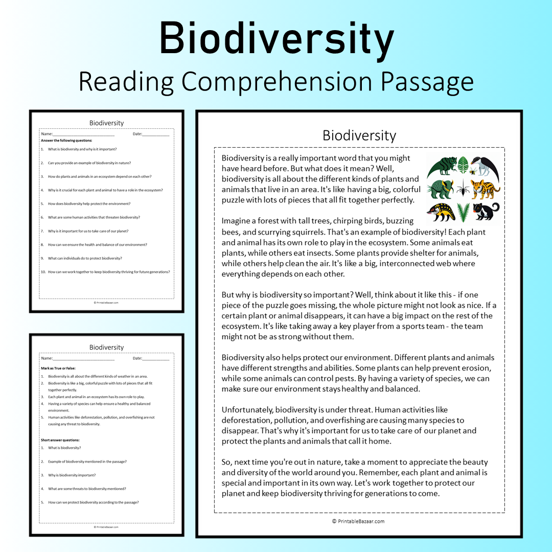 Biodiversity | Reading Comprehension Passage Printable Worksheet