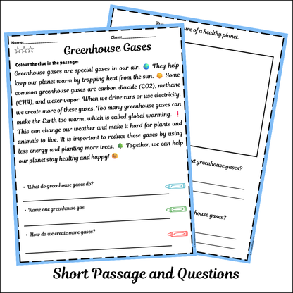 Greenhouse Gases | Short Reading Comprehension Creative Worksheet