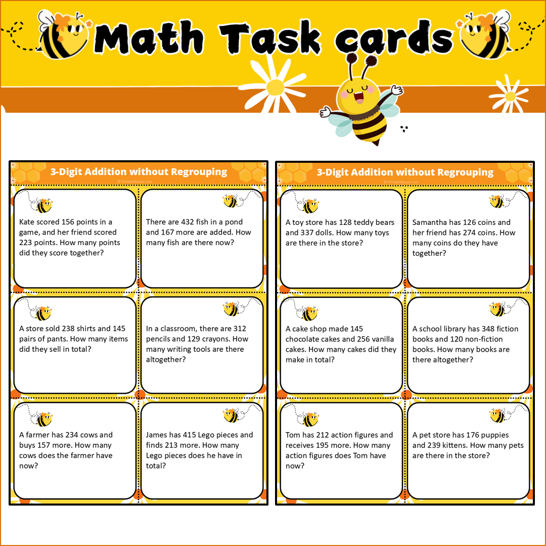 3-Digit Addition without Regrouping | Math Task Cards