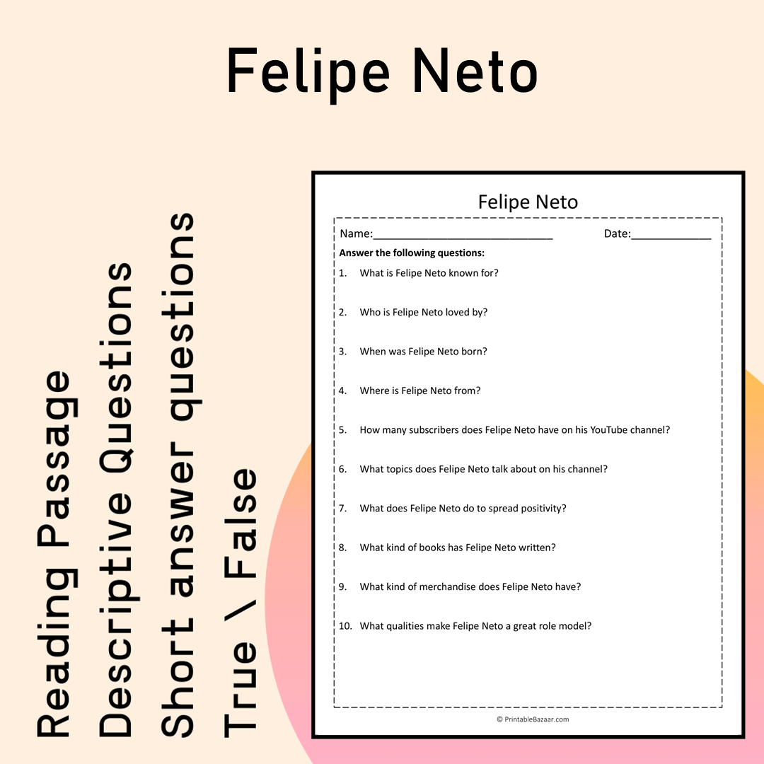 Felipe Neto | Reading Comprehension Passage Printable Activity