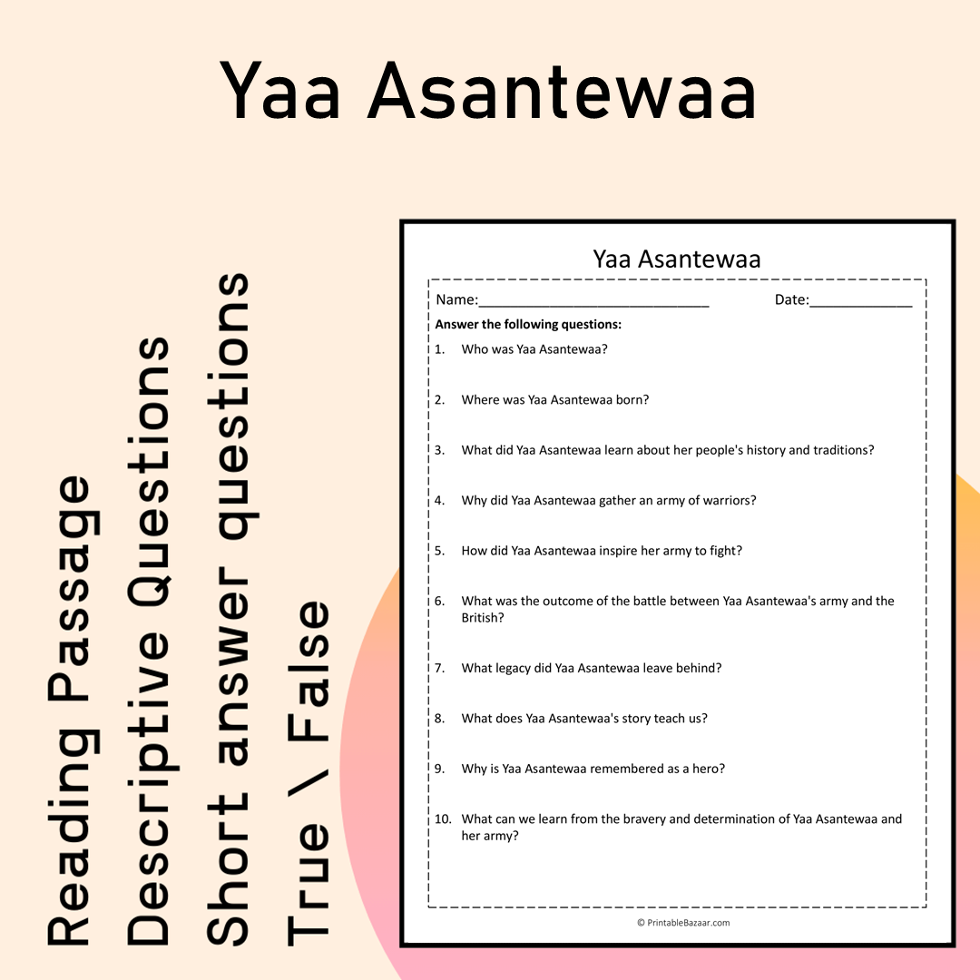 Yaa Asantewaa | Reading Comprehension Passage Printable Activity