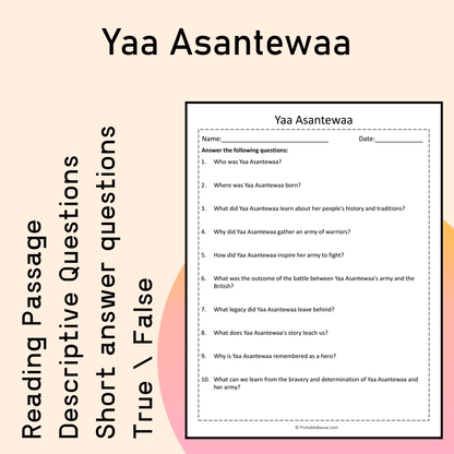 Yaa Asantewaa | Reading Comprehension Passage Printable Activity