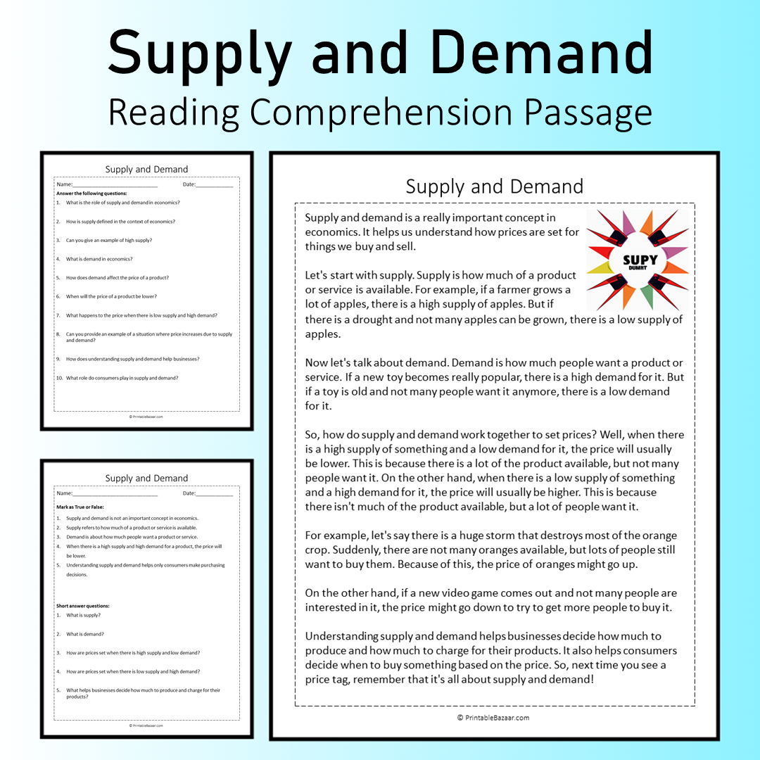 Supply and Demand | Reading Comprehension Passage Printable Worksheet