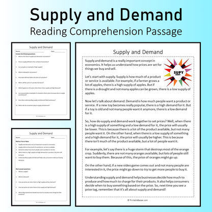 Supply and Demand | Reading Comprehension Passage Printable Worksheet