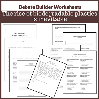 The rise of biodegradable plastics is inevitable | Favour and Against Worksheet Printable Activity