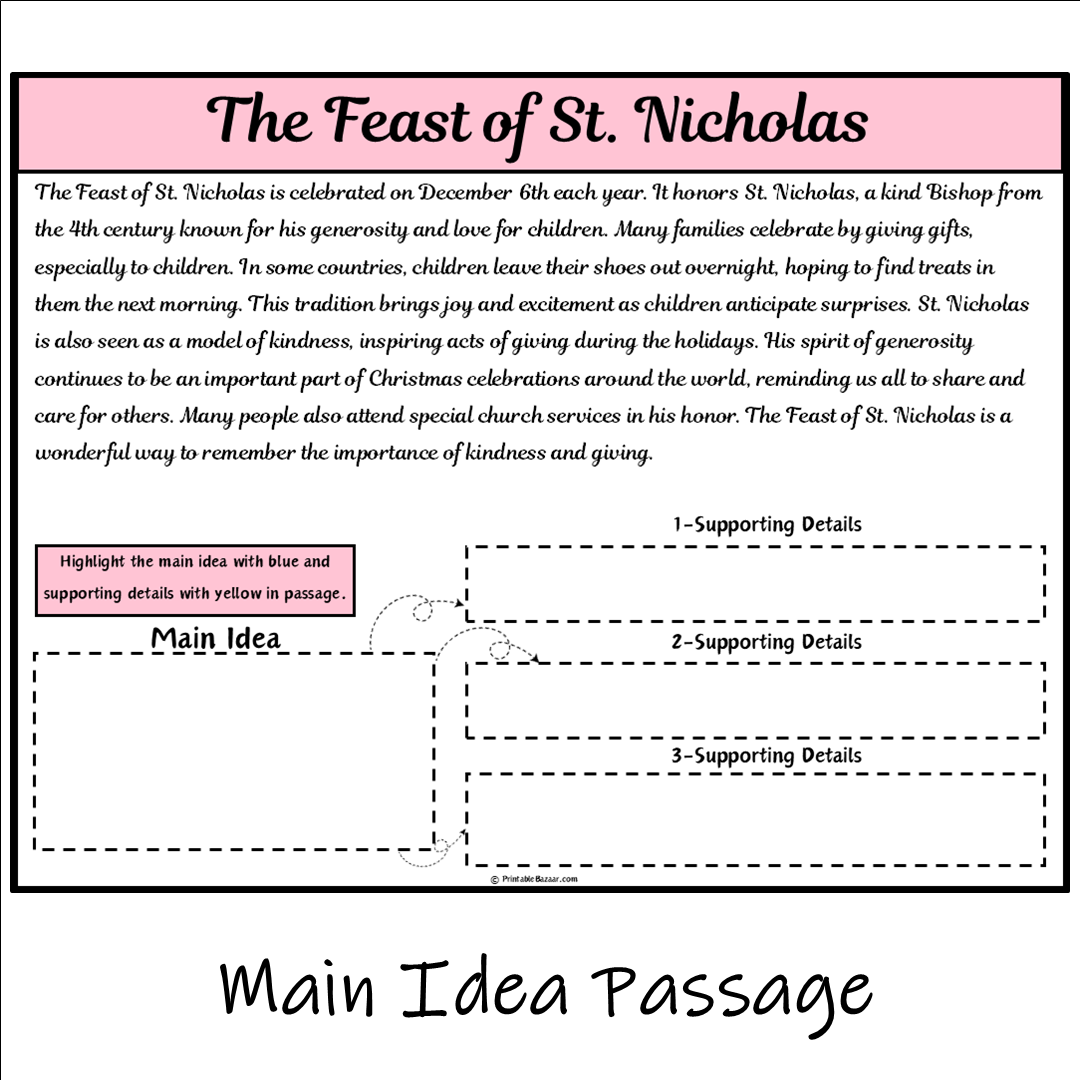 The Feast of St. Nicholas | Main Idea and Supporting Details Reading Passage and Questions