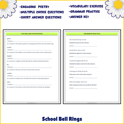 School Bell Rings | Poem Grammar Worksheet Printable Activity