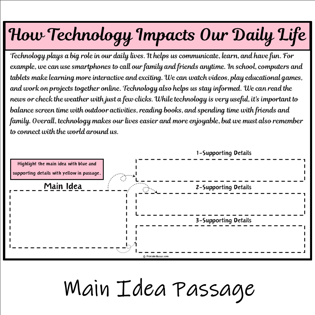 How Technology Impacts Our Daily Life | Main Idea and Supporting Details Reading Passage and Questions