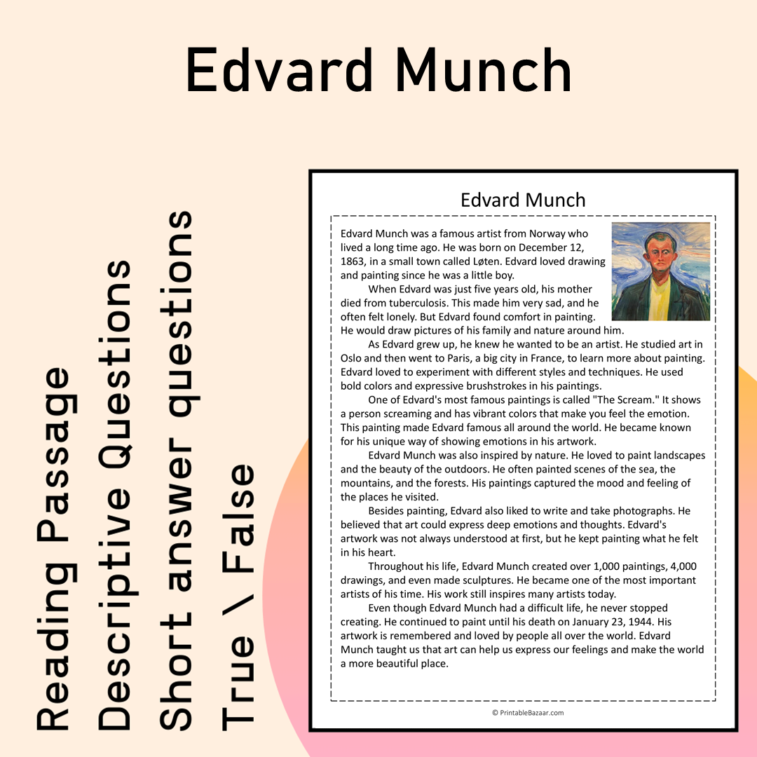 Edvard Munch | Reading Comprehension Passage Printable Activity