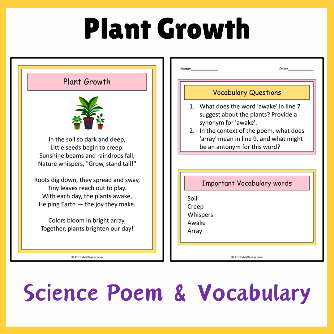 Plant Growth | Science Poem Reading Comprehension Activity