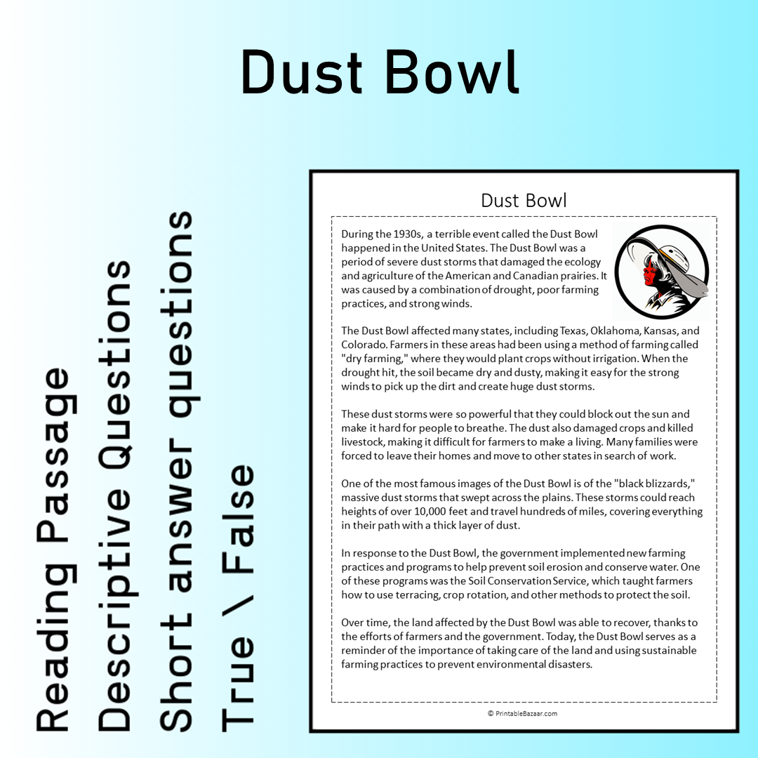 Dust Bowl | Reading Comprehension Passage Printable Worksheet