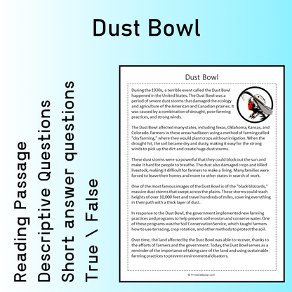 Dust Bowl | Reading Comprehension Passage Printable Worksheet