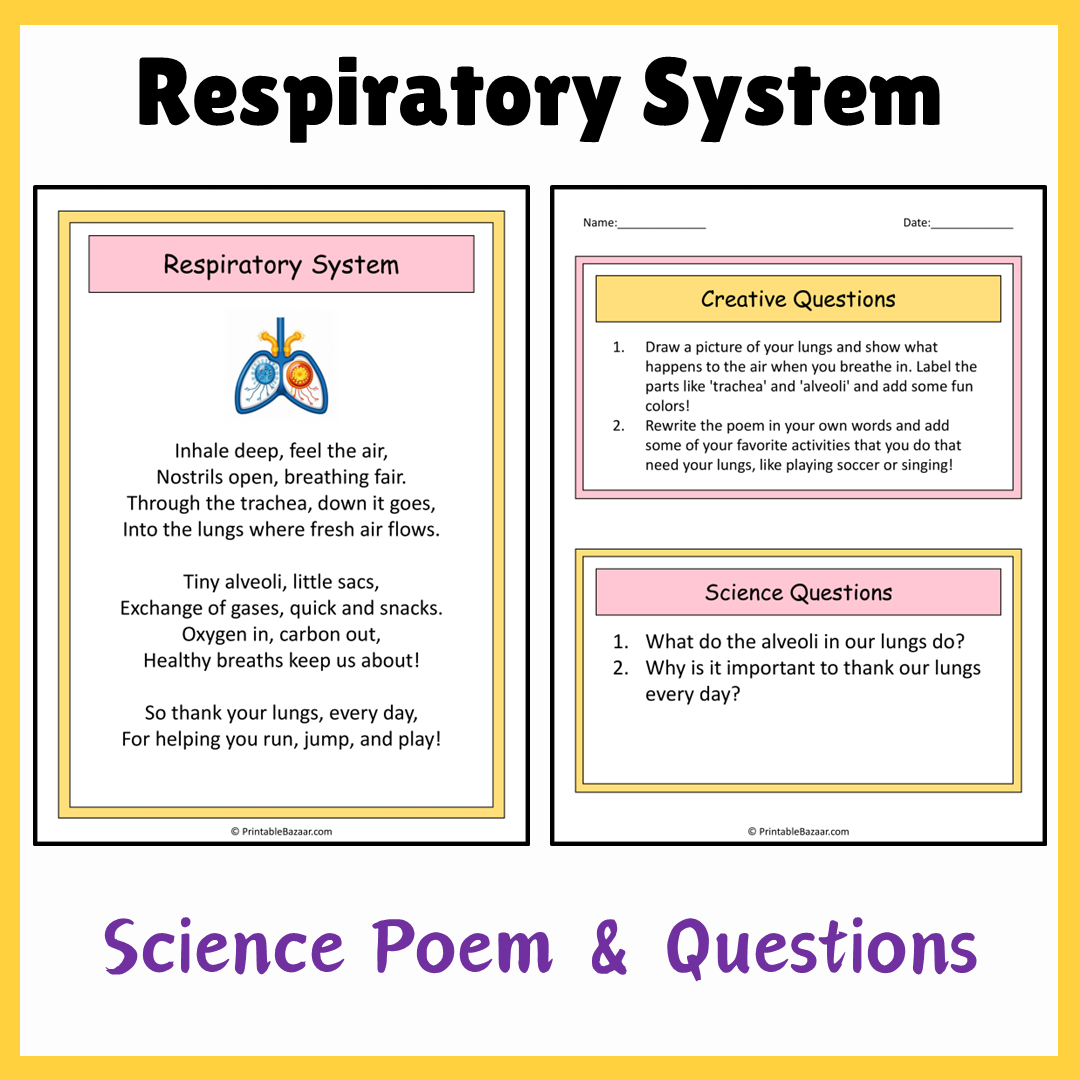 Respiratory System | Science Poem Reading Comprehension Activity