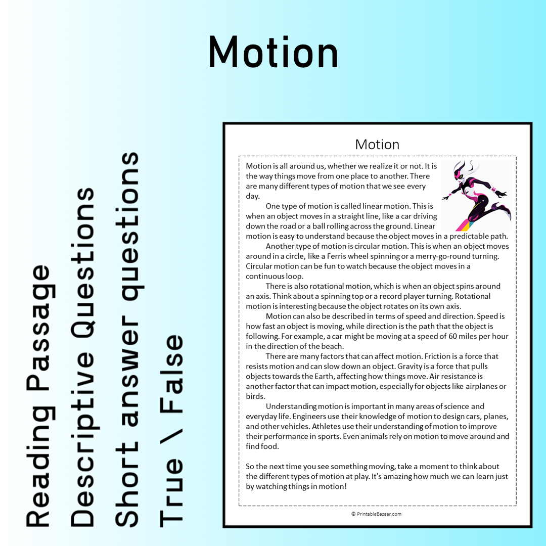 Motion | Reading Comprehension Passage Printable Worksheet