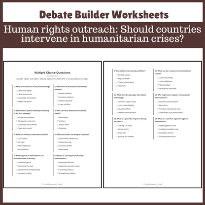 Human rights outreach: Should countries intervene in humanitarian crises? | Favour and Against Worksheet Printable Activity