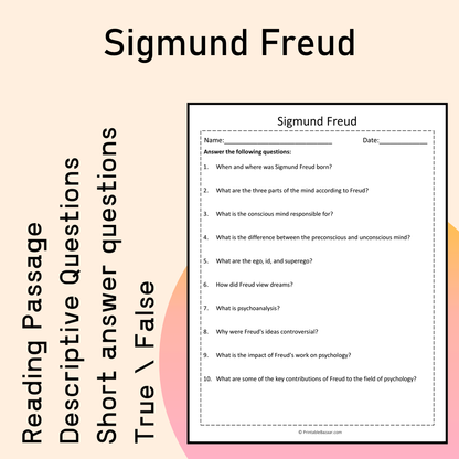 Sigmund Freud | Reading Comprehension Passage Printable Activity