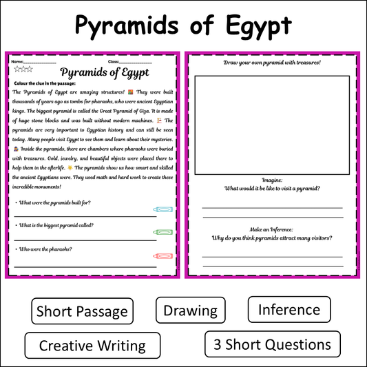Pyramids of Egypt | Short Reading Comprehension Creative Worksheet