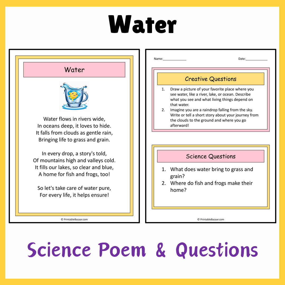 Water | Science Poem Reading Comprehension Activity