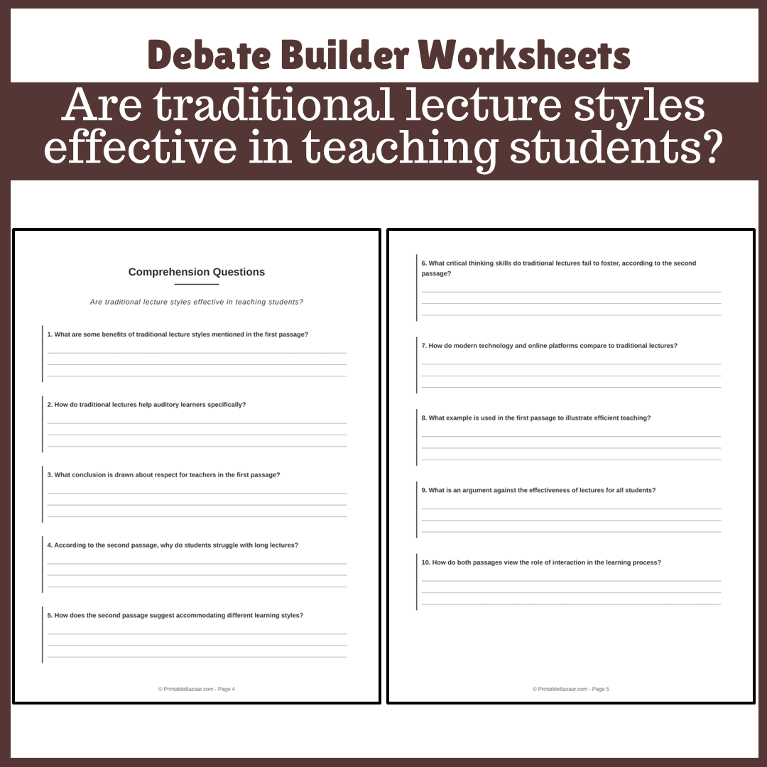 Are traditional lecture styles effective in teaching students? | Favour and Against Worksheet Printable Activity