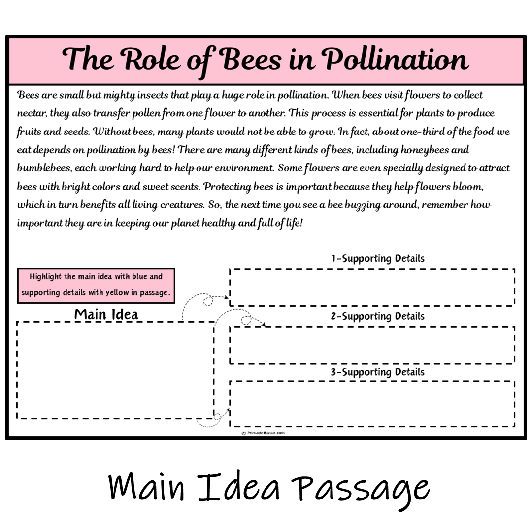 The Role of Bees in Pollination | Main Idea and Supporting Details Reading Passage and Questions