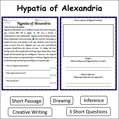 Hypatia of Alexandria | Short Reading Comprehension Creative Worksheet