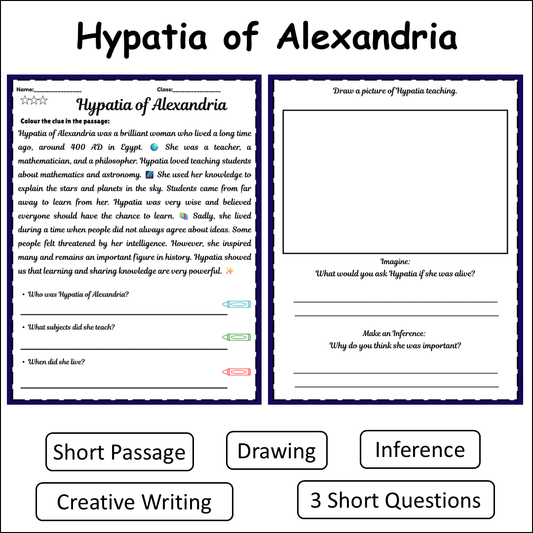 Hypatia of Alexandria | Short Reading Comprehension Creative Worksheet