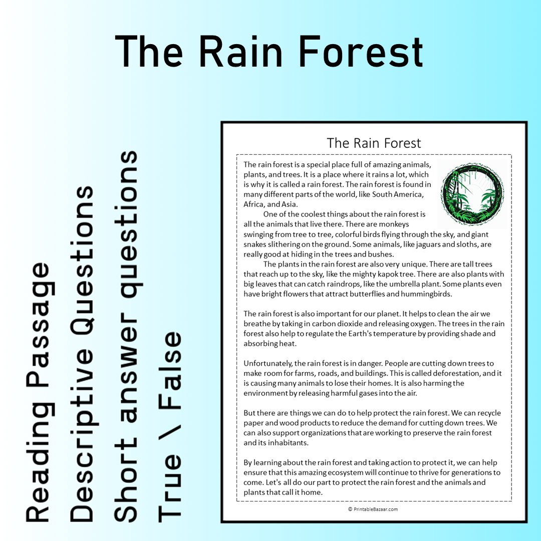 The Rain Forest | Reading Comprehension Passage Printable Worksheet