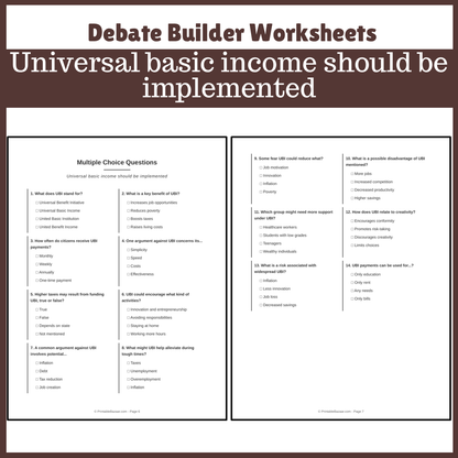 Universal basic income should be implemented | Favour and Against Worksheet Printable Activity