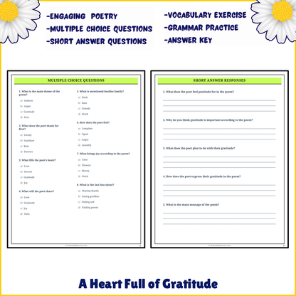 A Heart Full of Gratitude | Poem Grammar Worksheet Printable Activity