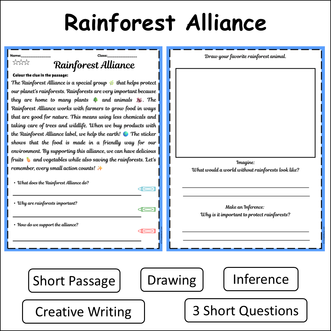 Rainforest Alliance | Short Reading Comprehension Creative Worksheet